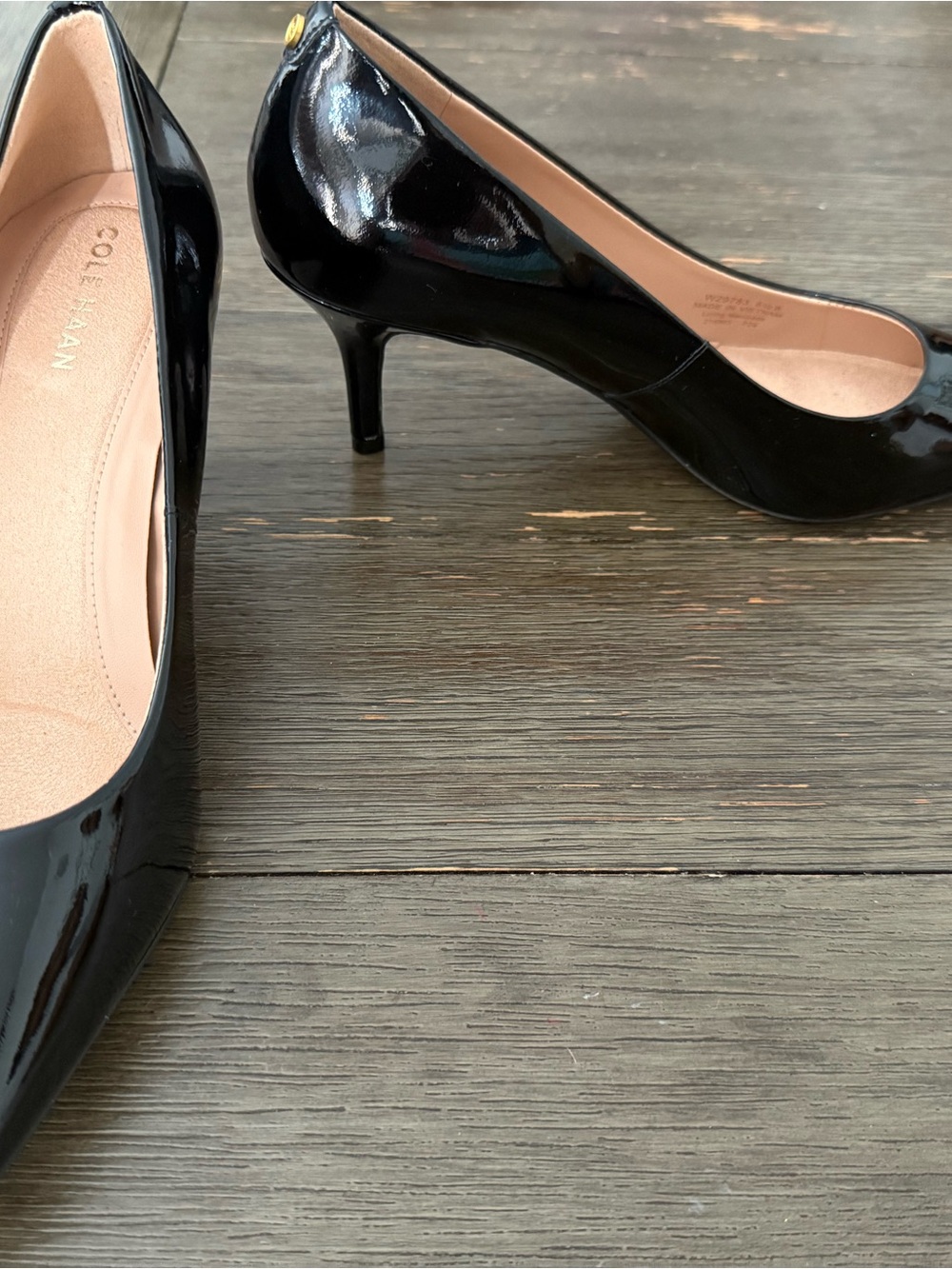 Cole Haan Black Patent Leather Mid-Heel Pumps